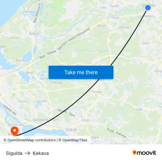 Sigulda to Ķekava map