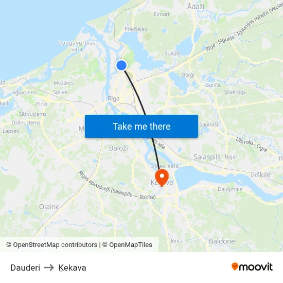 Dauderi to Ķekava map