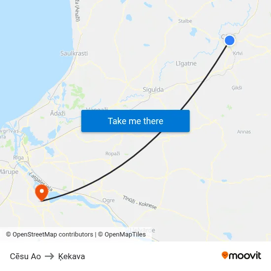 Cēsu Ao to Ķekava map
