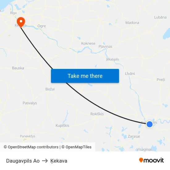 Daugavpils Ao to Ķekava map