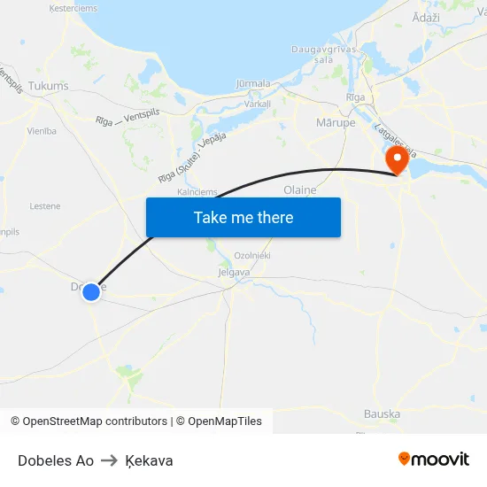 Dobeles Ao to Ķekava map