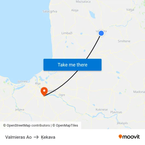 Valmieras Ao to Ķekava map