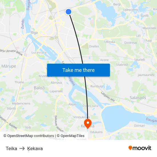 Teika to Ķekava map