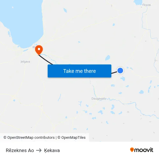 Rēzeknes Ao to Ķekava map