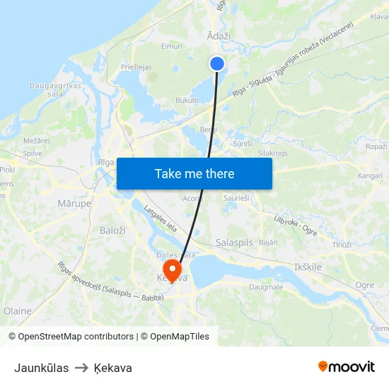 Jaunkūlas to Ķekava map