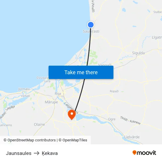 Jaunsaules to Ķekava map