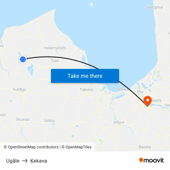 Ugāle to Ķekava map