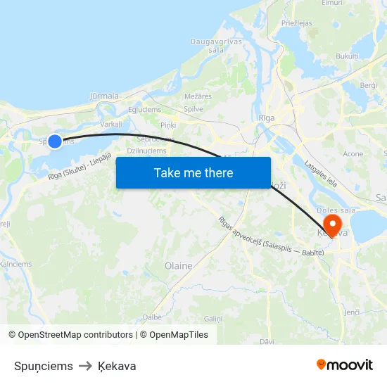 Spuņciems to Ķekava map