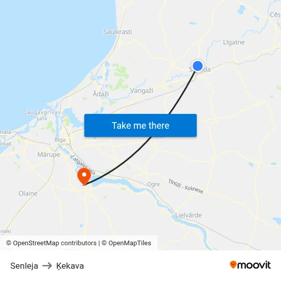 Senleja to Ķekava map