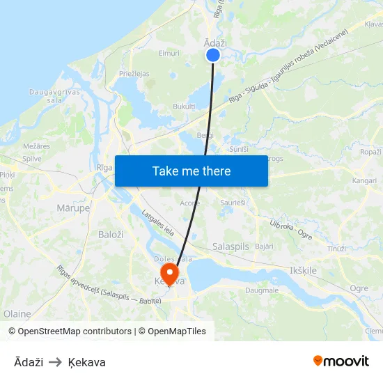 Ādaži to Ķekava map