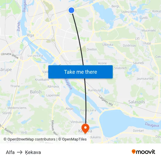 Alfa to Ķekava map
