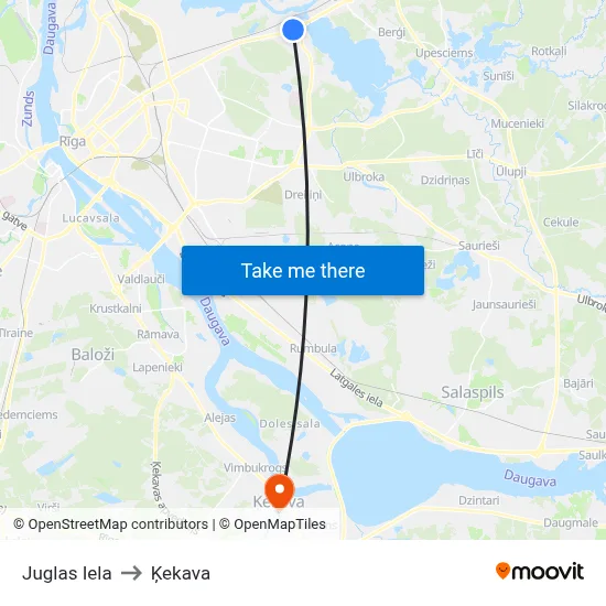 Juglas Iela to Ķekava map