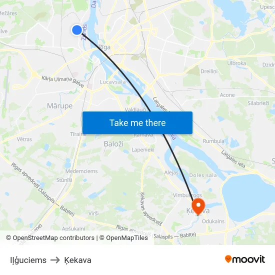 Iļģuciems to Ķekava map