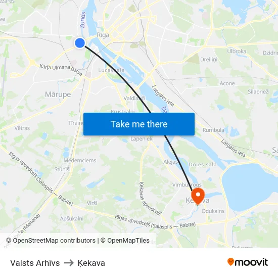 Valsts Arhīvs to Ķekava map