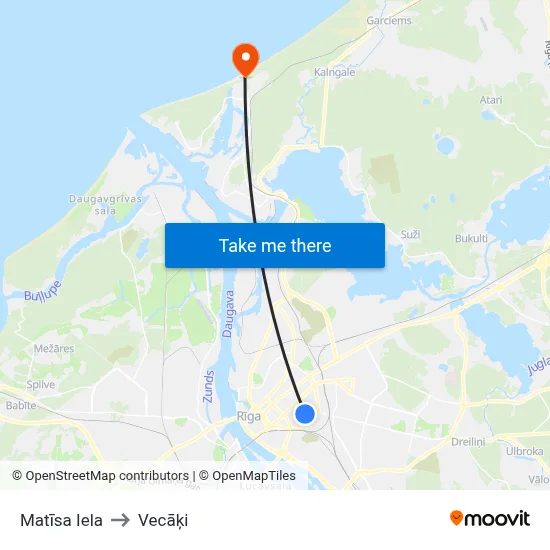 Matīsa Iela to Vecāķi map