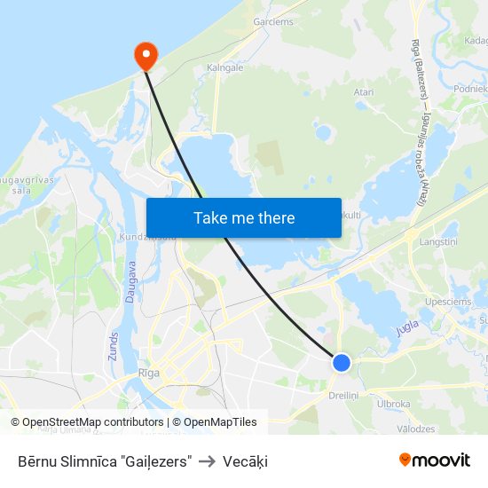 Bērnu Slimnīca "Gaiļezers" to Vecāķi map