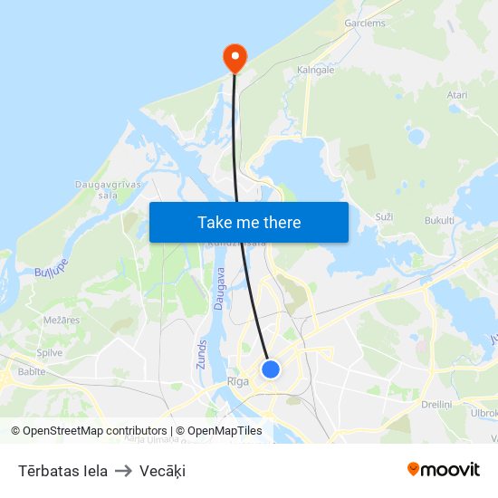 Tērbatas Iela to Vecāķi map