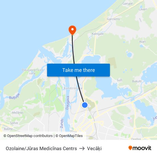 Ozolaine/Jūras Medicīnas Centrs to Vecāķi map