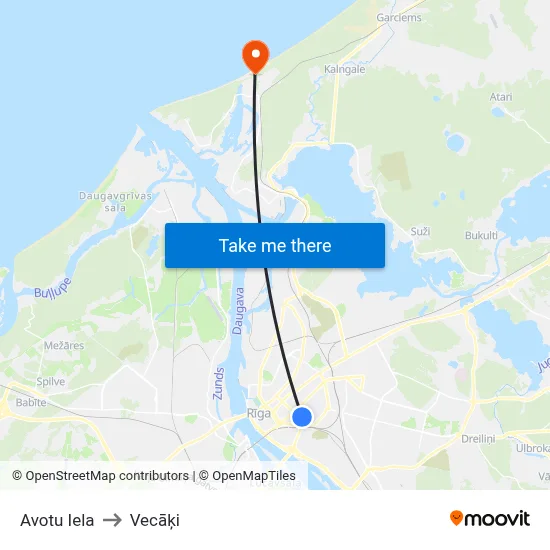 Avotu Iela to Vecāķi map