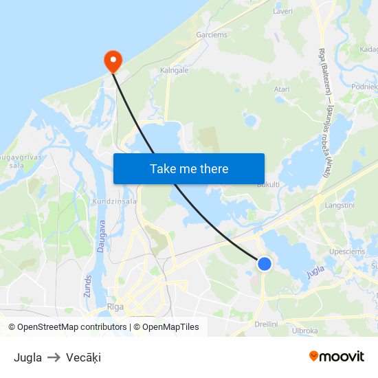 Jugla to Vecāķi map