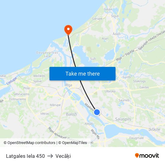 Latgales Iela 450 to Vecāķi map