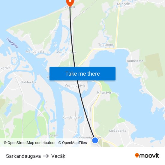 Sarkandaugava to Vecāķi map