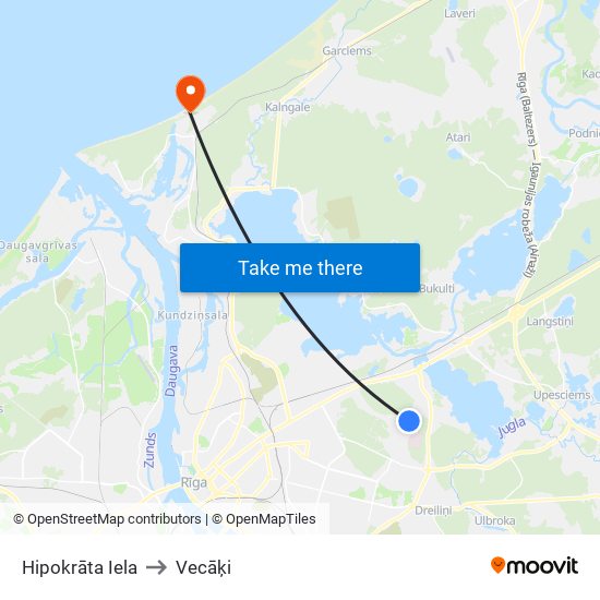 Hipokrāta Iela to Vecāķi map