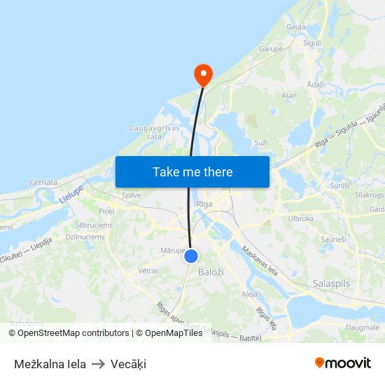 Mežkalna Iela to Vecāķi map