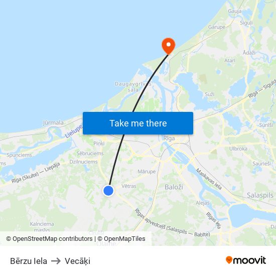 Bērzu Iela to Vecāķi map