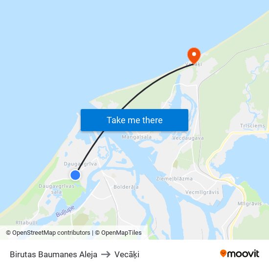 Birutas Baumanes Aleja to Vecāķi map