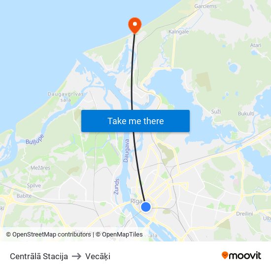 Centrālā Stacija to Vecāķi map