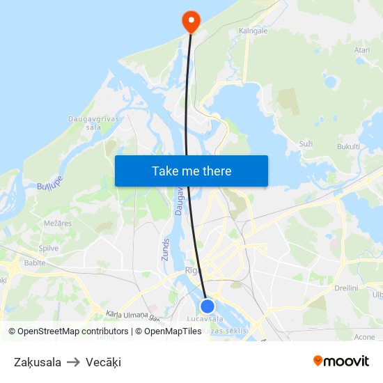 Zaķusala to Vecāķi map