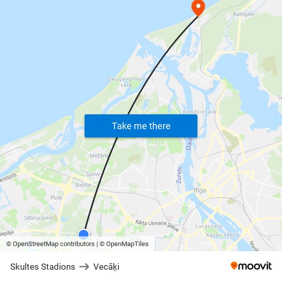 Skultes Stadions to Vecāķi map