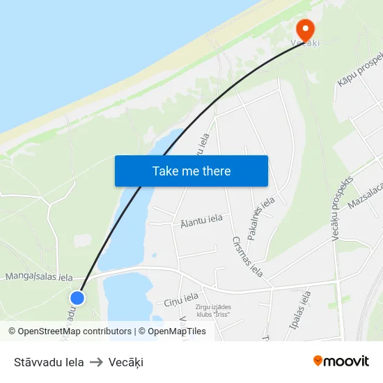 Stāvvadu Iela to Vecāķi map