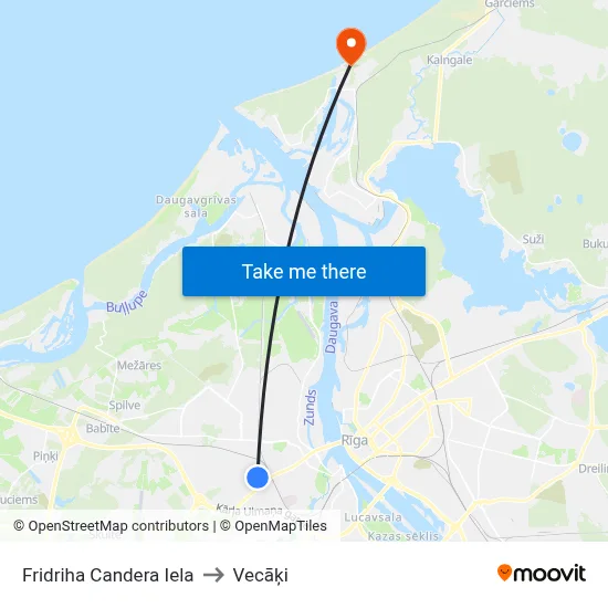 Fridriha Candera Iela to Vecāķi map