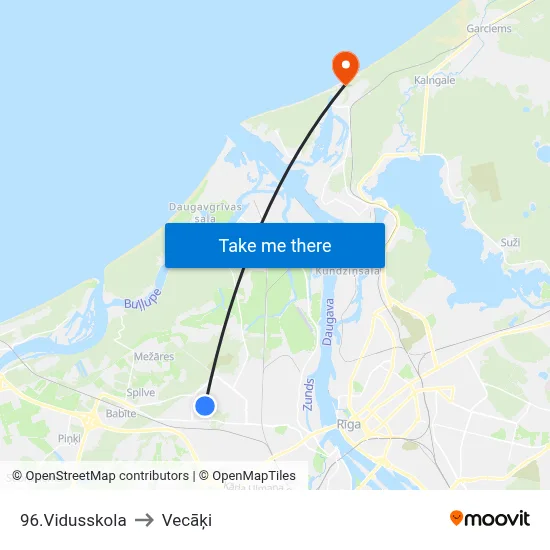96.Vidusskola to Vecāķi map