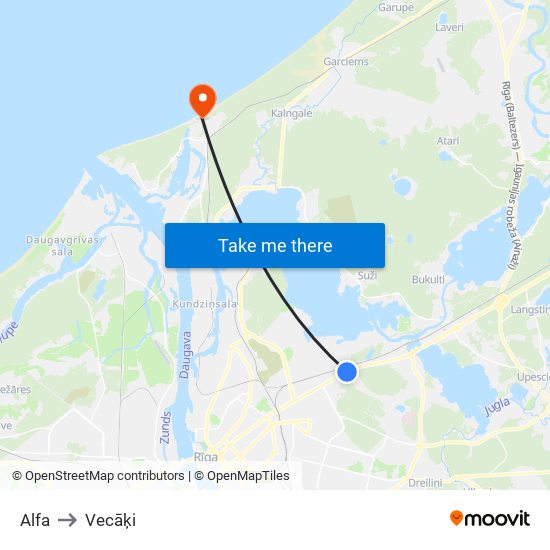 Alfa to Vecāķi map