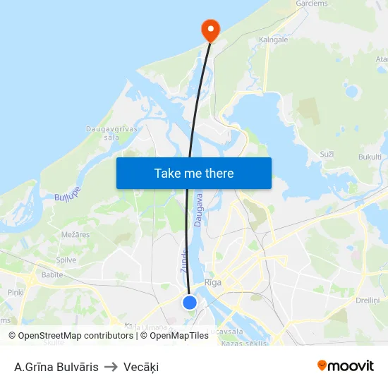 A.Grīna Bulvāris to Vecāķi map