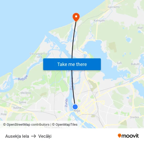 Ausekļa Iela to Vecāķi map