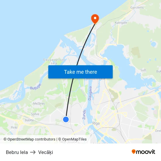 Bebru Iela to Vecāķi map