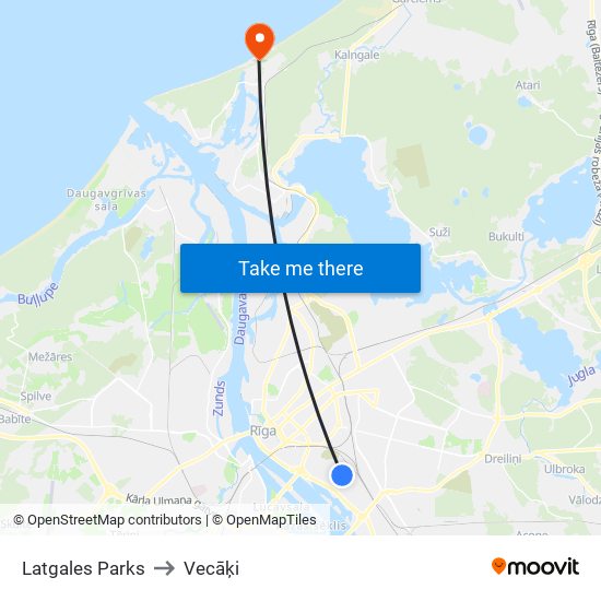 Latgales Parks to Vecāķi map