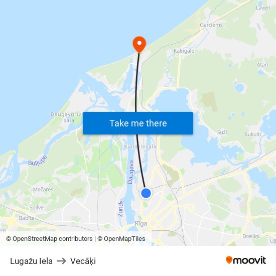 Lugažu Iela to Vecāķi map