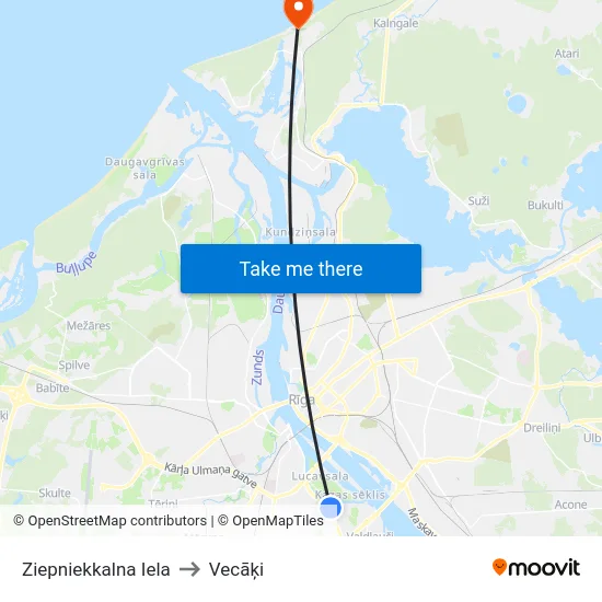 Ziepniekkalna Iela to Vecāķi map