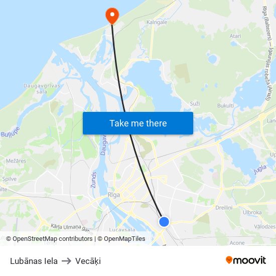 Lubānas Iela to Vecāķi map