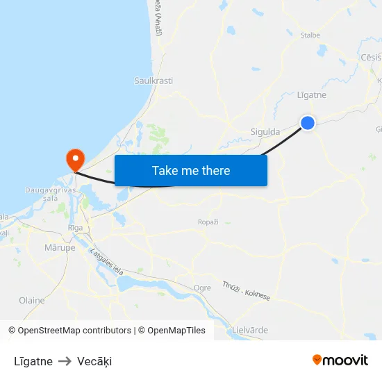 Līgatne to Vecāķi map