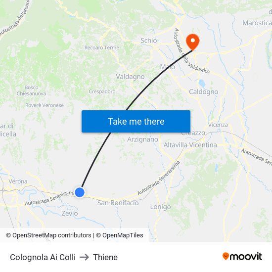 Colognola Ai Colli to Thiene map