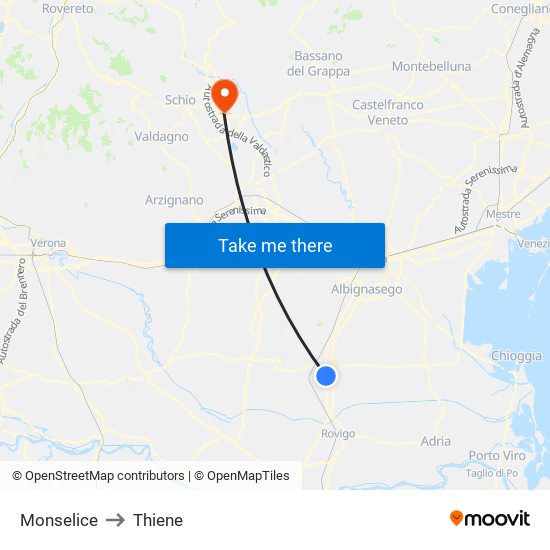 Monselice to Thiene map