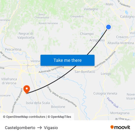 Castelgomberto to Vigasio map