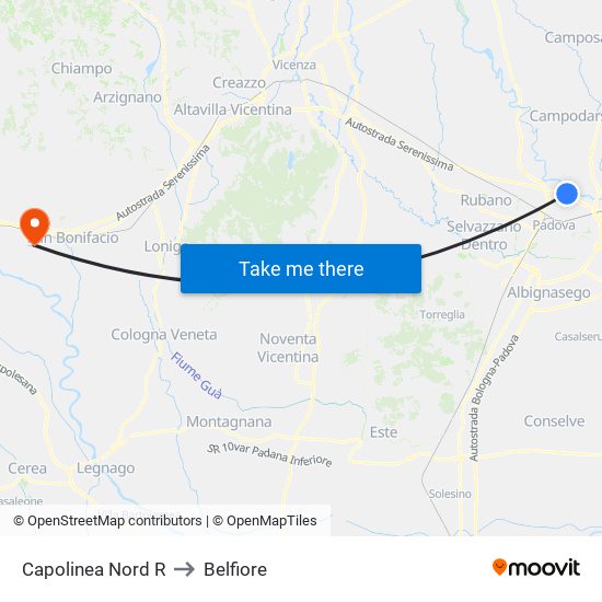 Capolinea Nord R to Belfiore map