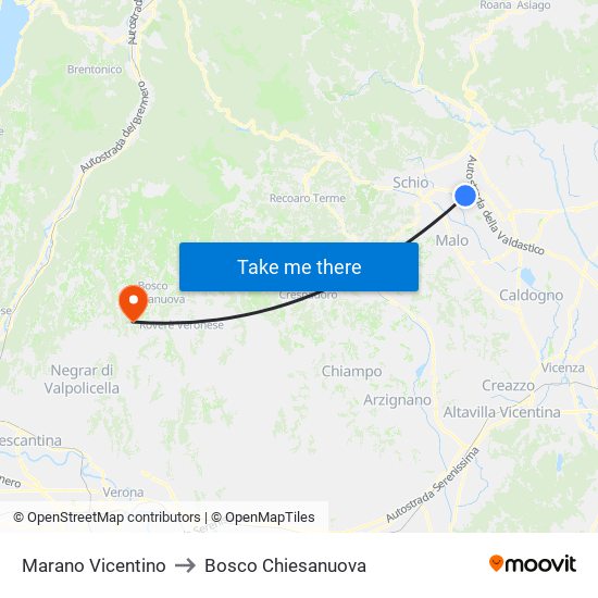 Marano Vicentino to Bosco Chiesanuova map